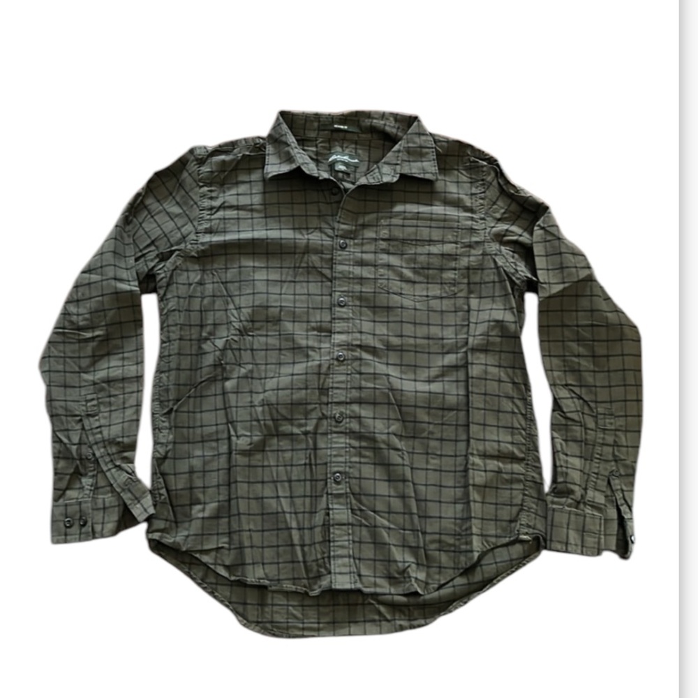 Eddie Bauer Relaxed Fit Button Down Shirt green checker XL 100% cotton